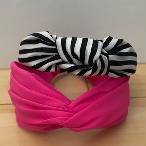 2 HEADBANDS: hot pink and black-and-white stripe